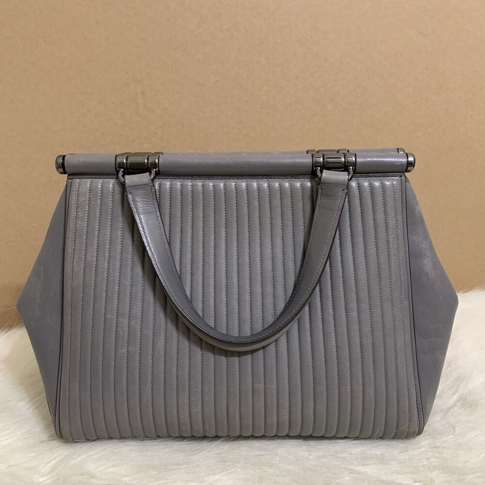 COACH Gray Linear Quilted Leather GRACE Structured Dowel Top Satchel #22728 - Picture 5 of 16